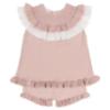 Picture of Granlei  Girls Summer Knit Ruffle Tulle Shorts Set - Dusky Pink White