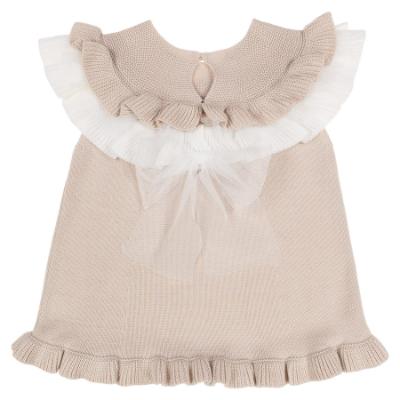 Picture of Granlei  Girls Summer Knit Ruffle Tulle Shorts Set - Beige White