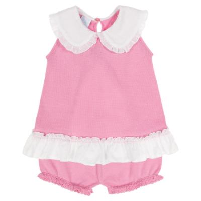 Picture of Granlei  Girls Summer Knit Plumetti Ruffle tunic Shorts Set - Fuchsia Pink White