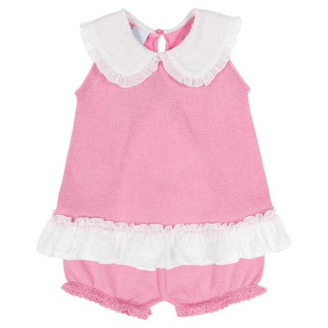 Picture of Granlei  Girls Summer Knit Plumetti Ruffle tunic Shorts Set - Fuchsia Pink White