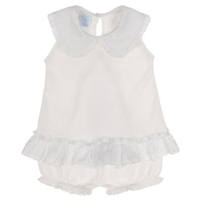 Picture of Granlei  Girls Summer Knit Plumetti Ruffle tunic Shorts Set - White White