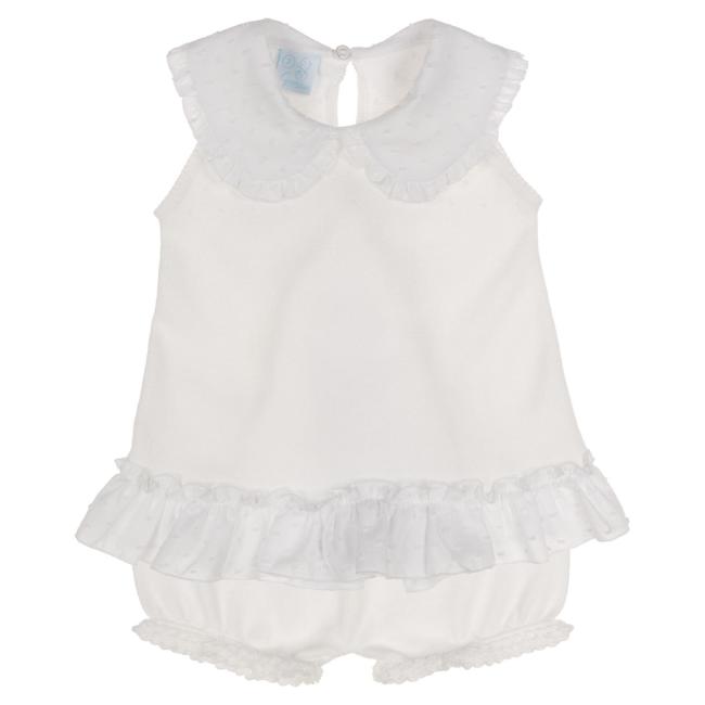 Picture of Granlei  Girls Summer Knit Plumetti Ruffle tunic Shorts Set - White White