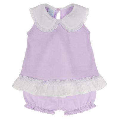 Picture of Granlei  Girls Summer Knit Plumetti Ruffle tunic Shorts Set - Lilac White