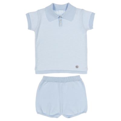 Picture of Granlei  Boys Summer Knit Polo Top & Shorts Set - Pale Blue