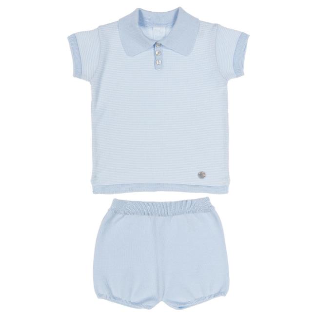 Picture of Granlei  Boys Summer Knit Polo Top & Shorts Set - Pale Blue