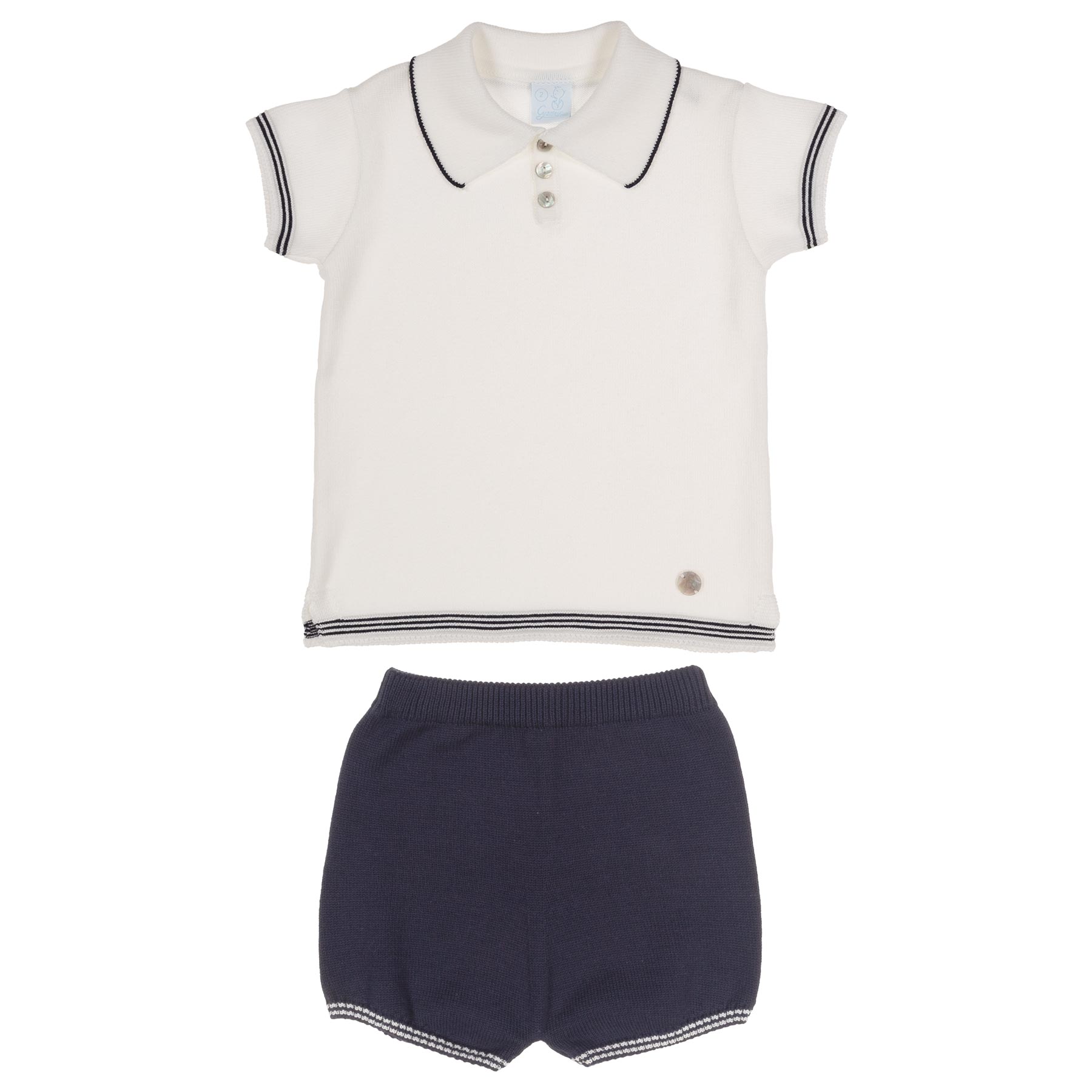 Granlei Boys Summer Knit Polo Top Shorts Set White Navy