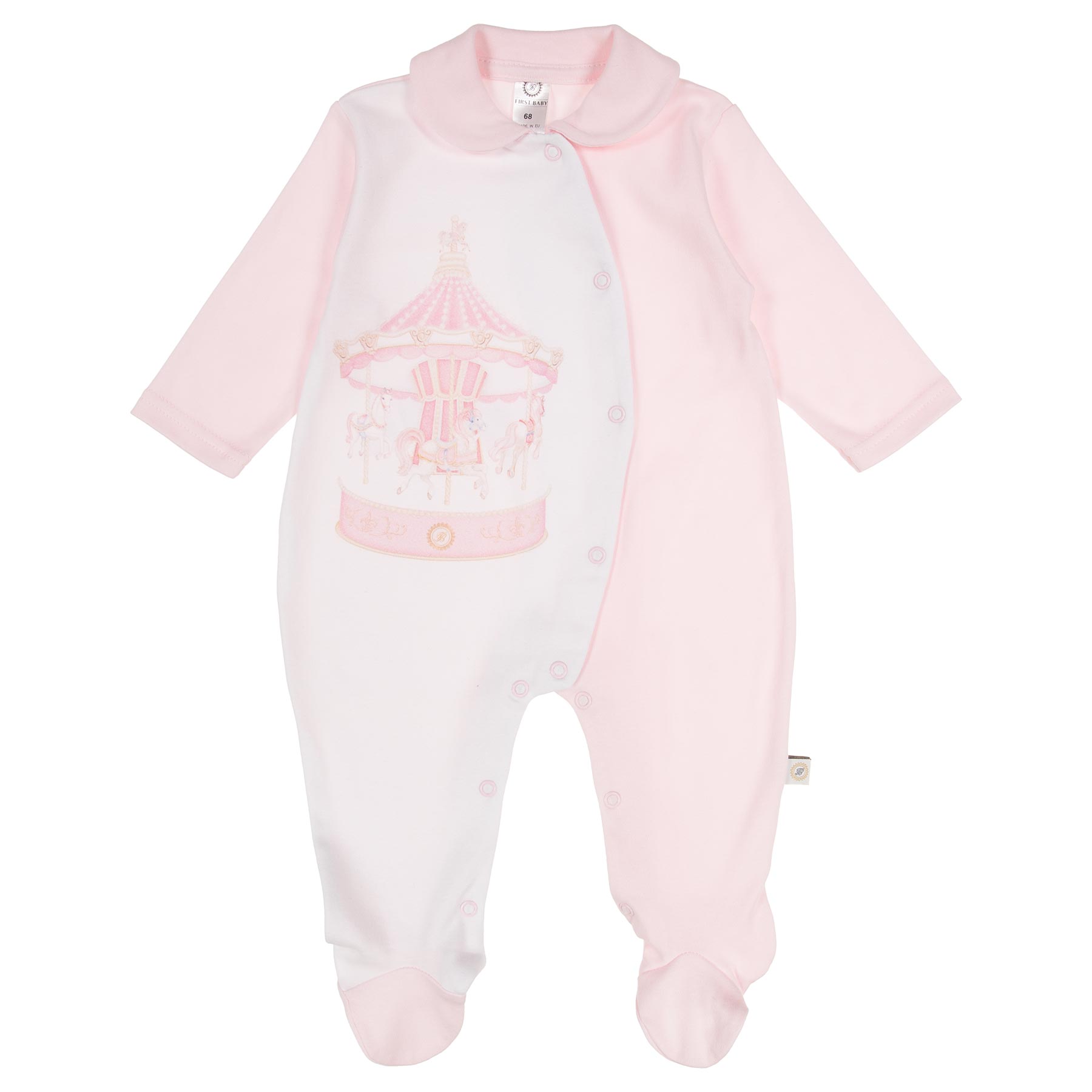 First Baby Girls Front Fastening Carousel Babygrow Pink