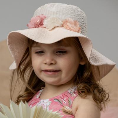 Picture of Jamiks Kids Girls Britt Organic Cotton Sunhat With Flowers - Pink