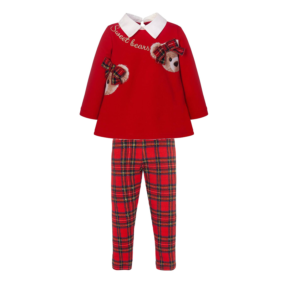 Balloon Chic Girls Cutie Teddy Tartan Legging Set Red