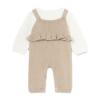 Picture of Mayoral Newborn Girls 3 Piece Dungaree Set - Beige