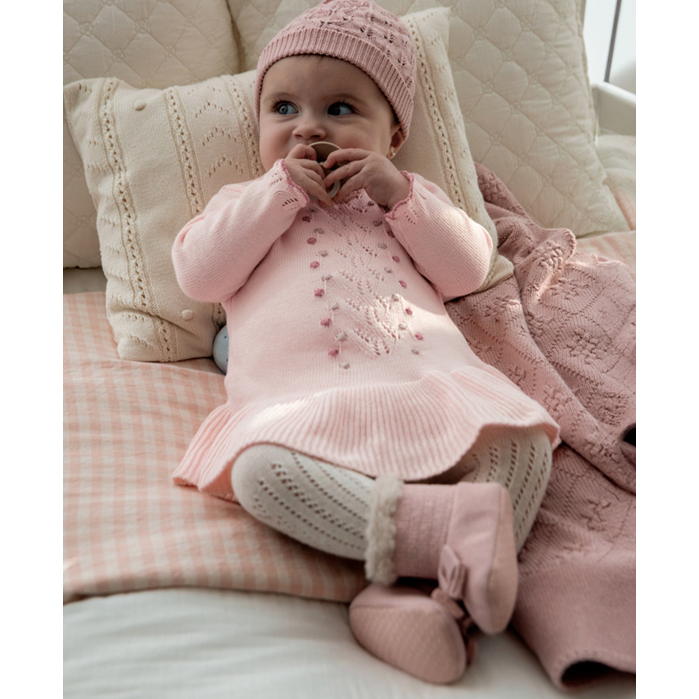 Mayoral Newborn Girls Knitted Dress Hat Set Pink