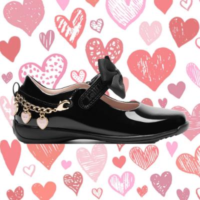Picture of Lelli Kelly Anne Girls School Shoe G Fit With Detachable Heart Bracelet - Black Patent