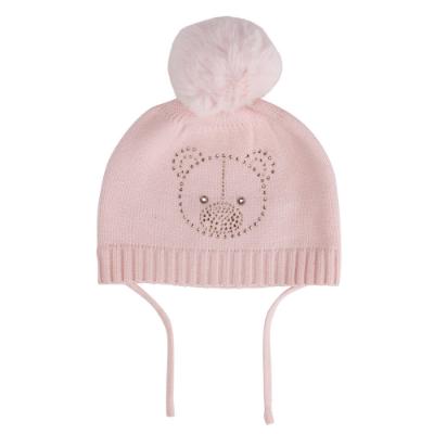 Picture of Little A Bear Hugs Collection Glynne Bear Knitted Pom Pom Hat - Baby Pink