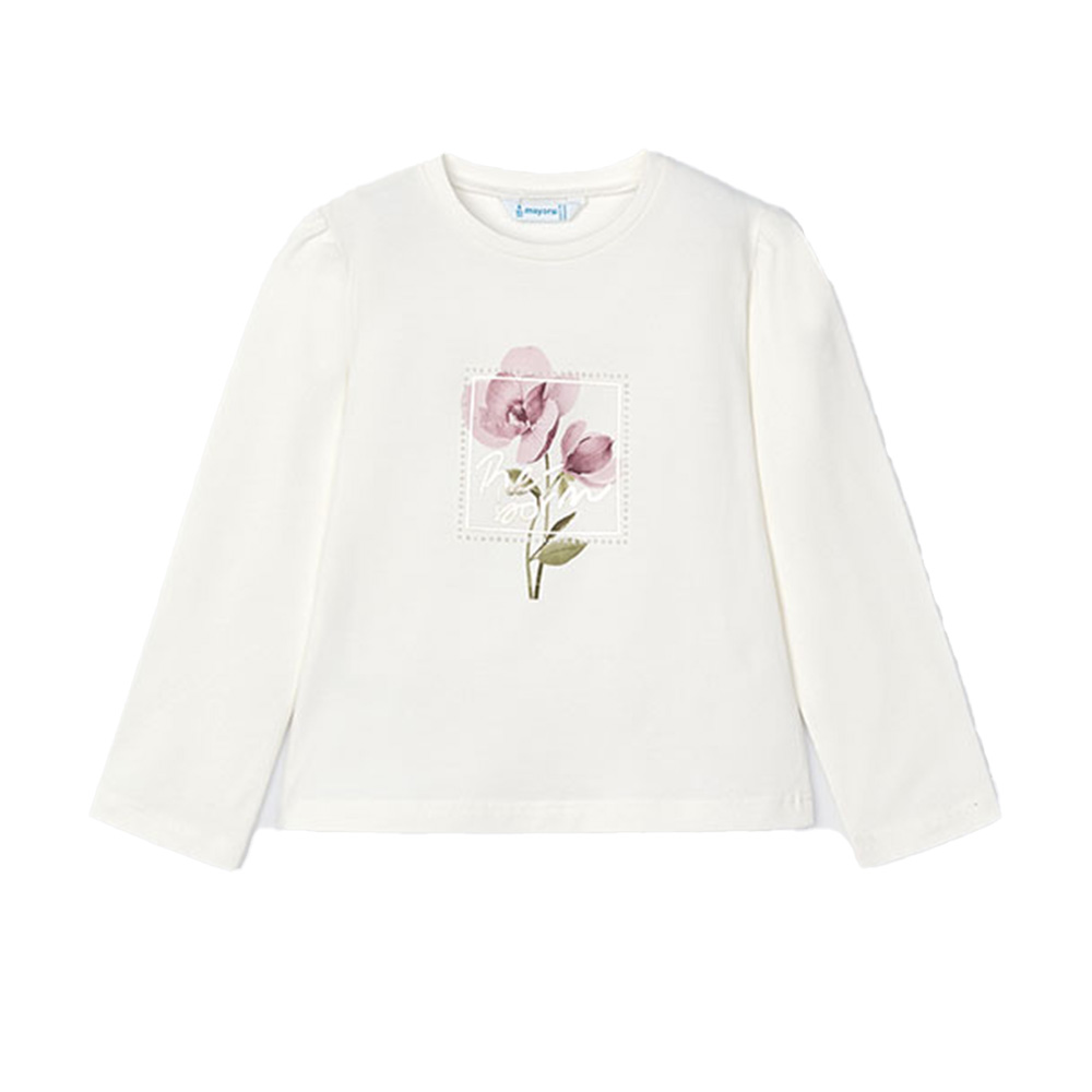 Mayoral Mini Girls Flower Portrait T shirt Cream Pink
