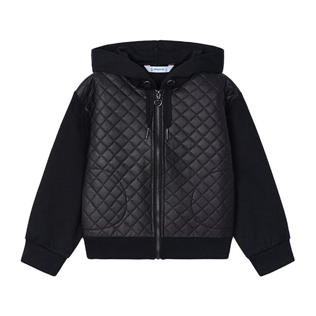 Picture of Mayoral Mini Girls Faux Leather Quilted Hoodie - Black