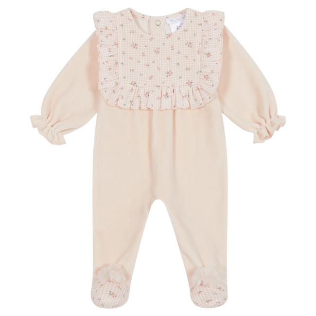 Picture of Deolinda Baby Peach Velour Babygrow With Floral Bodice - Peach Pink