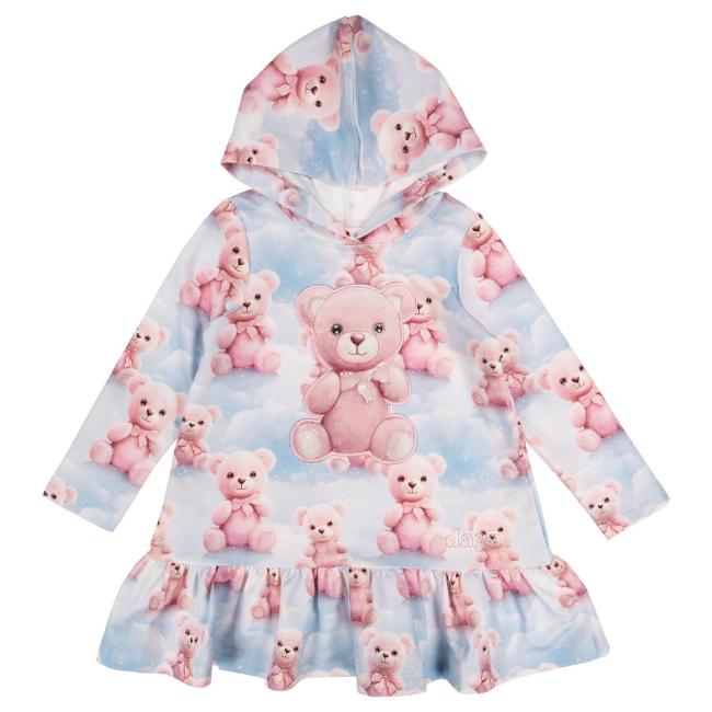 Picture of Daga Girls Teddy Bear Dream Print Hooded Dress - Pink Blue