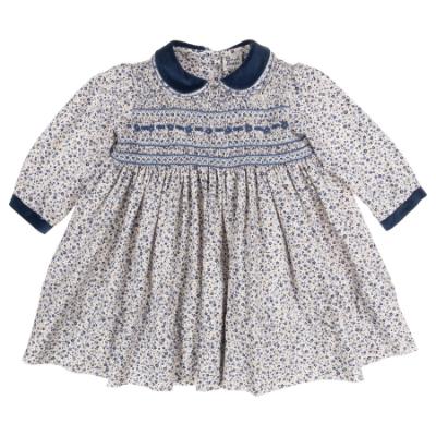 Picture of Sarah Louise Girls Smocked Ditsy Floral  Dress - French Navy Blue 