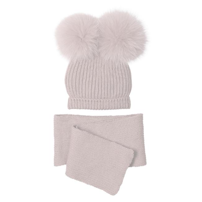 Picture of Mac Ilusion Baby Luxury Collection Detachable Double Pom Pom Hat & Scarf Set - Nut Beige