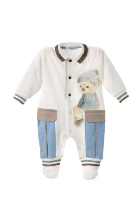 Picture of Sofija Baby Michael Front Opening Babygrow - Ivory Blue Beige