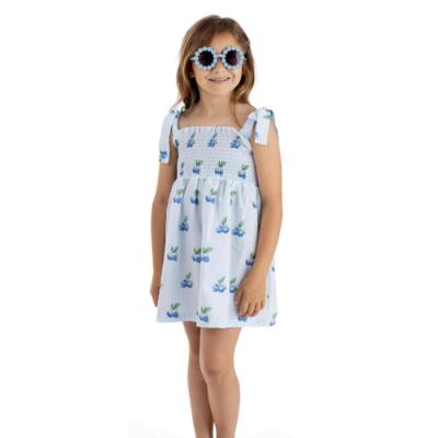 Picture of Meia Pata Girls Blueberries Frilled Beach Dress - White Blue
