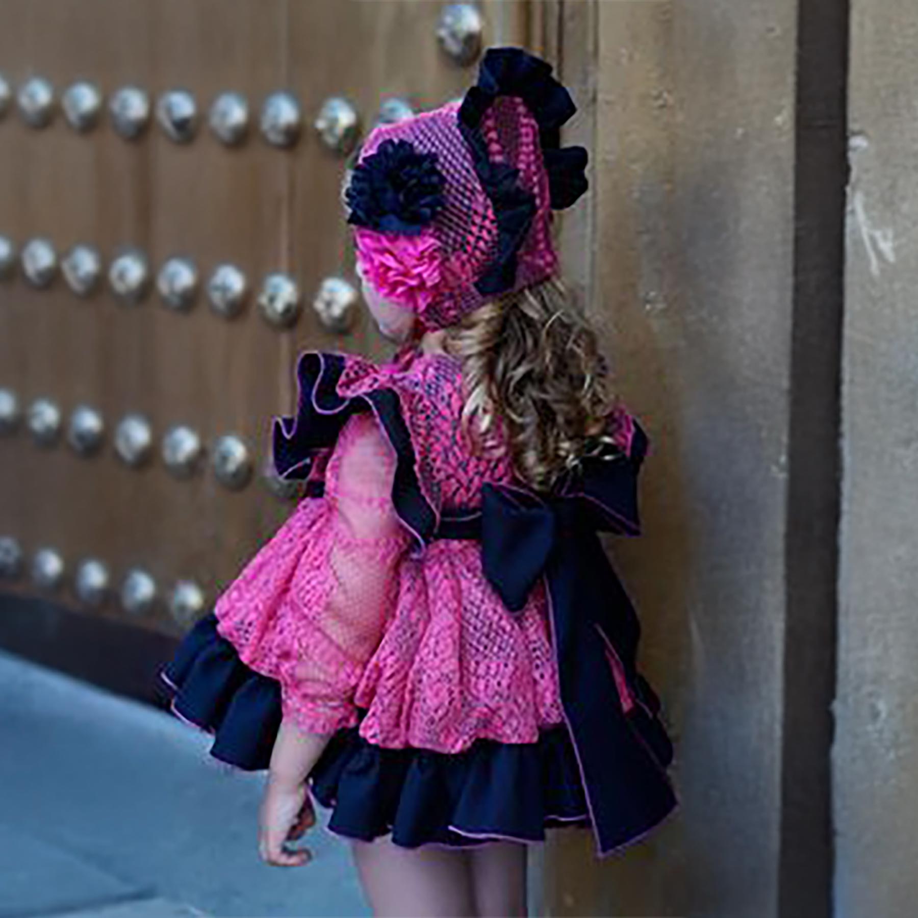 Ela Confeccion Girls Cristal Ruffle Dress Panties Bonnet Set X