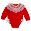 Picture of Ela Confeccion Baby Girls Knitted 2 Piece Romper & Bonnet Set - Red White