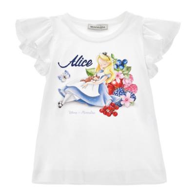 Picture of Monnalisa Girls Alice In Wonderland Floral T-shirt - White