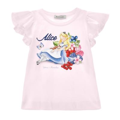 Picture of Monnalisa Girls Alice In Wonderland Floral T-shirt - Pink