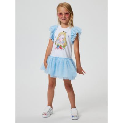 Picture of Monnalisa Girls Alice In Wonderland Tulle Jersey Dress - Blue