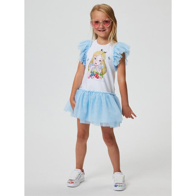 Picture of Monnalisa Girls Alice In Wonderland Tulle Jersey Dress - Blue