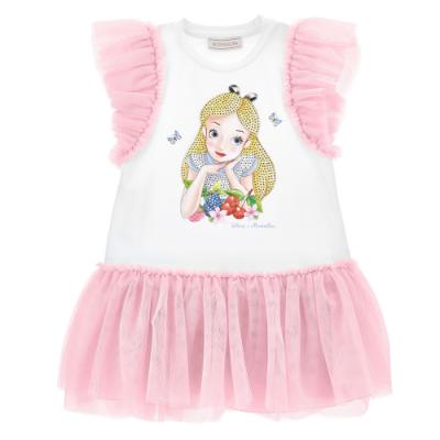 Picture of Monnalisa Girls Alice In Wonderland Tulle Jersey Dress - Pink
