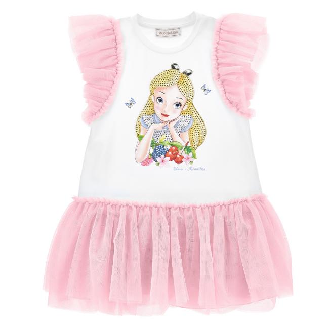 Picture of Monnalisa Girls Alice In Wonderland Tulle Jersey Dress - Pink