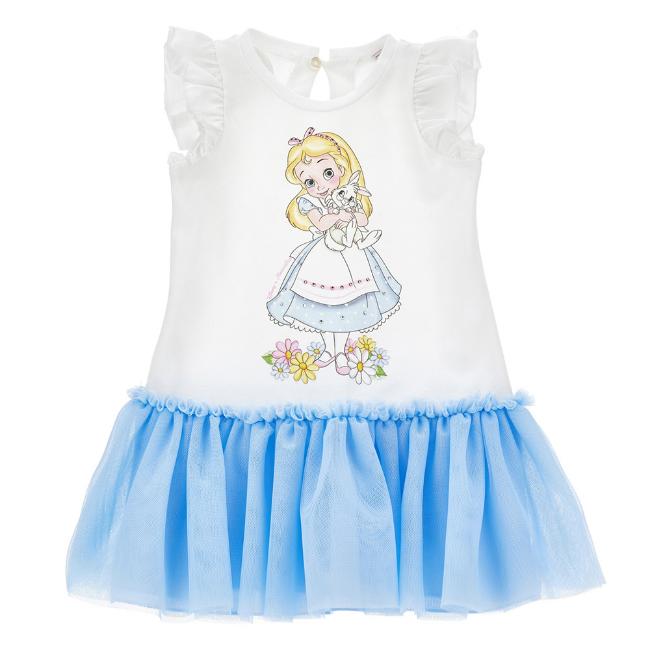 Picture of Monnalisa Bebe Girls Alice In Wonderland Tulle Jersey Dress - Blue