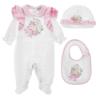 Picture of Monnalisa Bebe Girls Alice In Wonderland Babygrow, Hat & Bib Set - White Pink