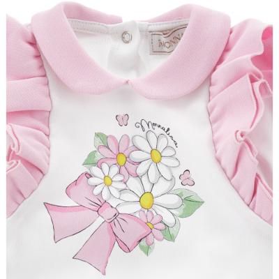 Picture of Monnalisa Bebe Girls Alice In Wonderland Babygrow, Hat & Bib Set - White Pink