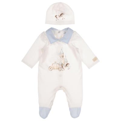 Picture of Jamiks Kids Baby Boys Ege Fairytale Babygrow Hat Swaddle Set X 3 - Ivory Pale Blue