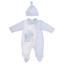 Picture of First Baby Boys Boxed Vintage Pram Print Babygrow Hat & Swaddle Set X 3 - Pale Blue