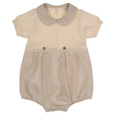 Picture of Rigola Baby Boys Organic Knit & Linen Romper - Beige 