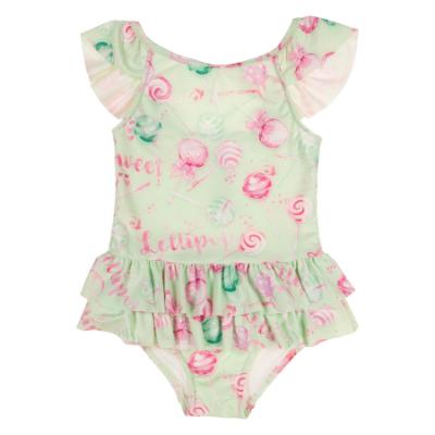 Picture of Daga Girls More Sugar AOP Print Lycra Swimsuit  - Green Fucsia Pink
