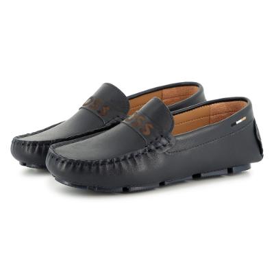 Picture of BOSS Boys Slip On Leather Logo Moccasin - Navy