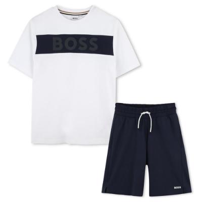 Picture of BOSS Boys Logo Top & Shorts Set - White Navy