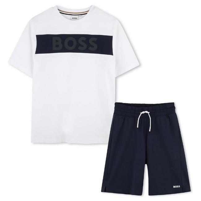 Picture of BOSS Boys Logo Top & Shorts Set - White Navy