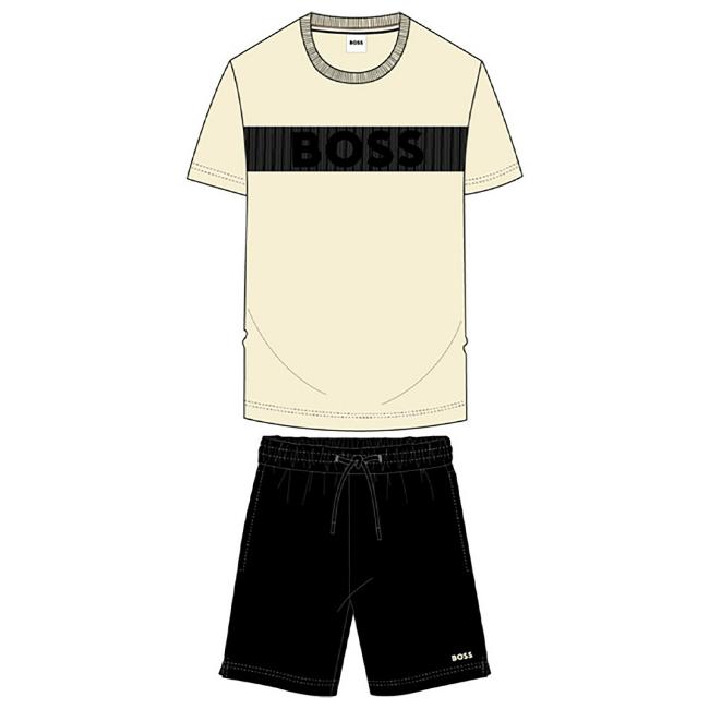 Picture of BOSS Boys Logo Top & Shorts Set - Black Cream