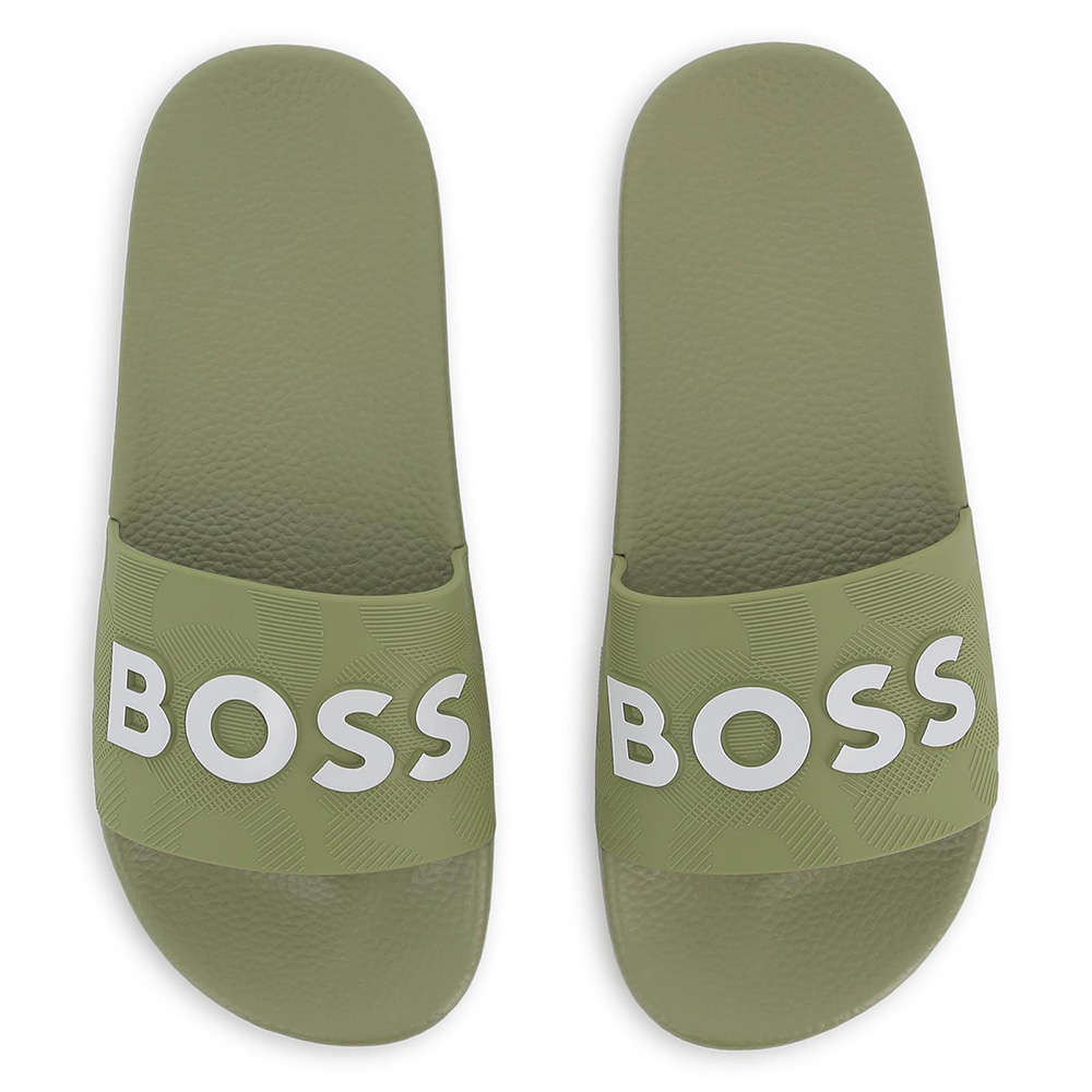 BOSS Boys Classic Logo Sliders - Khaki Green.