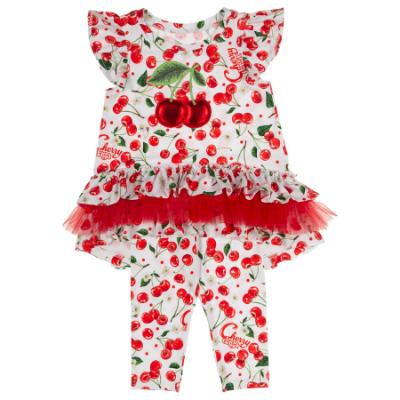 Picture of Daga Girls Fluffy Cherries Ruffle Tunic & Leggings Set X 2 - White Red