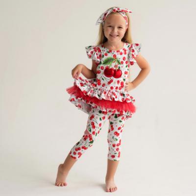 Picture of Daga Girls Fluffy Cherries Ruffle Tunic & Leggings Set X 2 - White Red