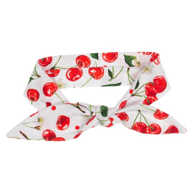 Picture of Daga Girls Fluffy Cherries Soft Knot Bow Headband - White Red