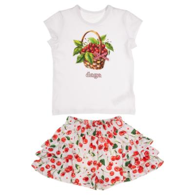 Picture of Daga Girls Fluffy Cherries Top & Ruffle Skort Set X 2 - White Red 