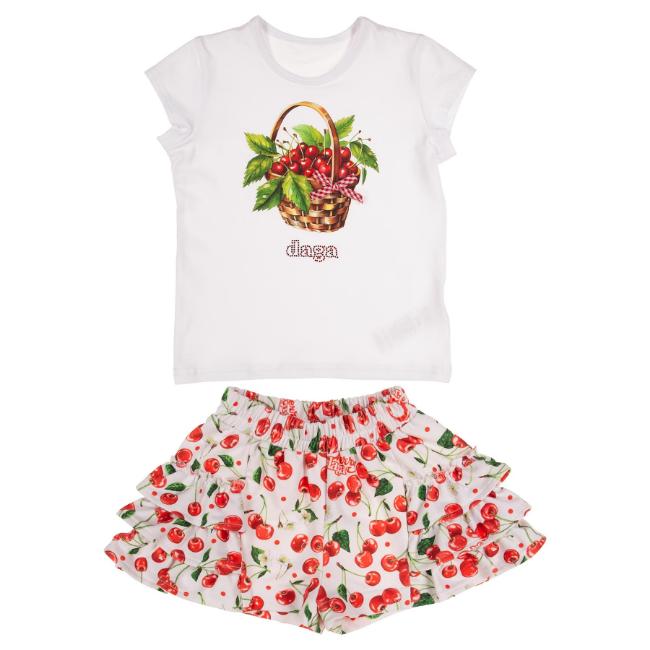 Picture of Daga Girls Fluffy Cherries Top & Ruffle Skort Set X 2 - White Red 